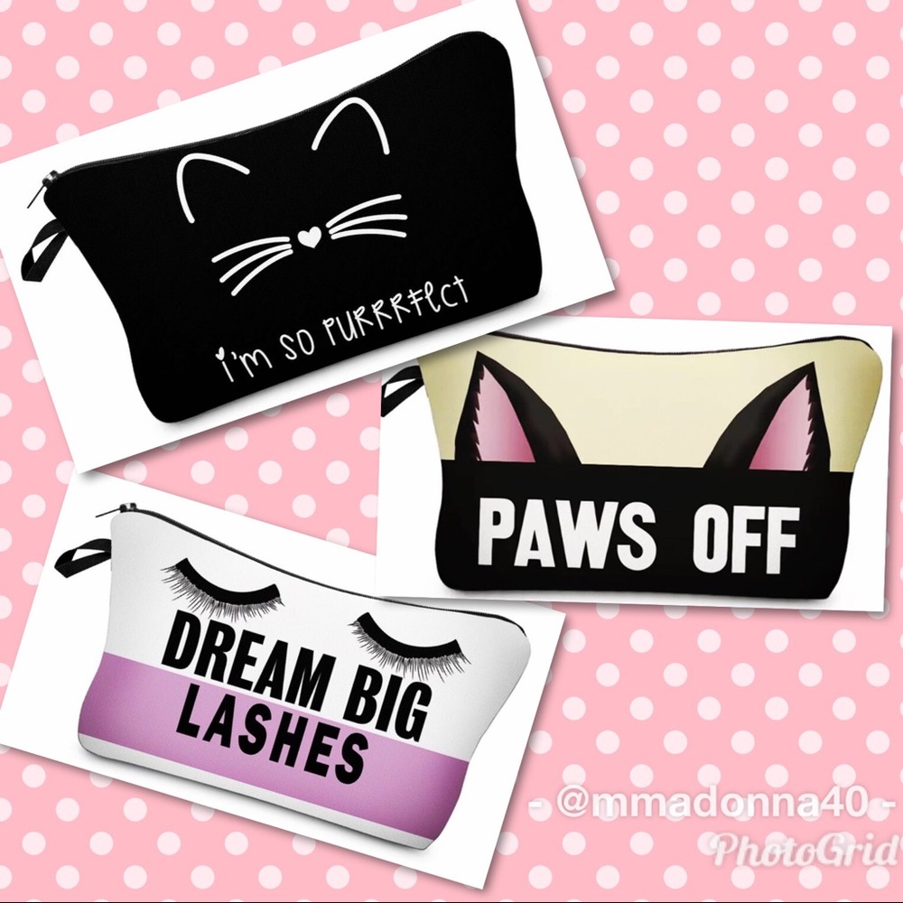 NEW Trio of 3 Cute Make-up Bags Purrrfect Pouches - Picture 1 of 8